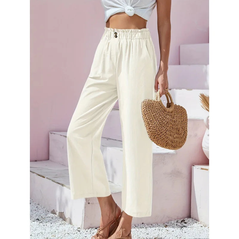 Summer Pants - Women's Casual Cotton Lounge Pants with Elastic Waistband