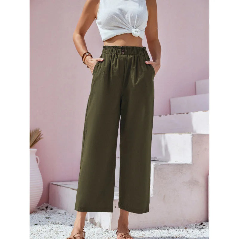 Summer Pants - Women's Casual Cotton Lounge Pants with Elastic Waistband