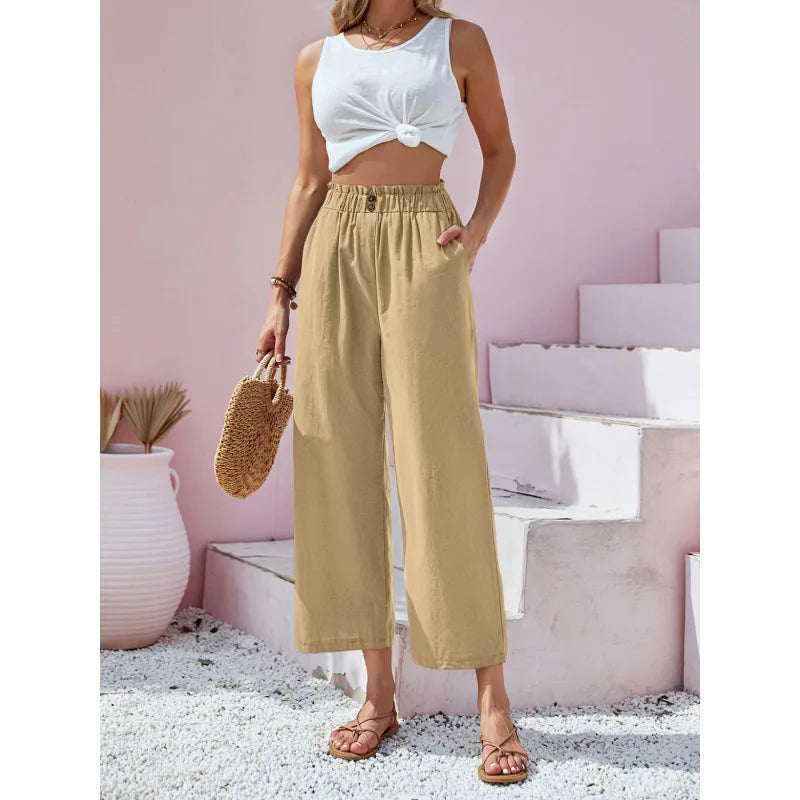 Summer Pants - Women's Casual Cotton Lounge Pants with Elastic Waistband