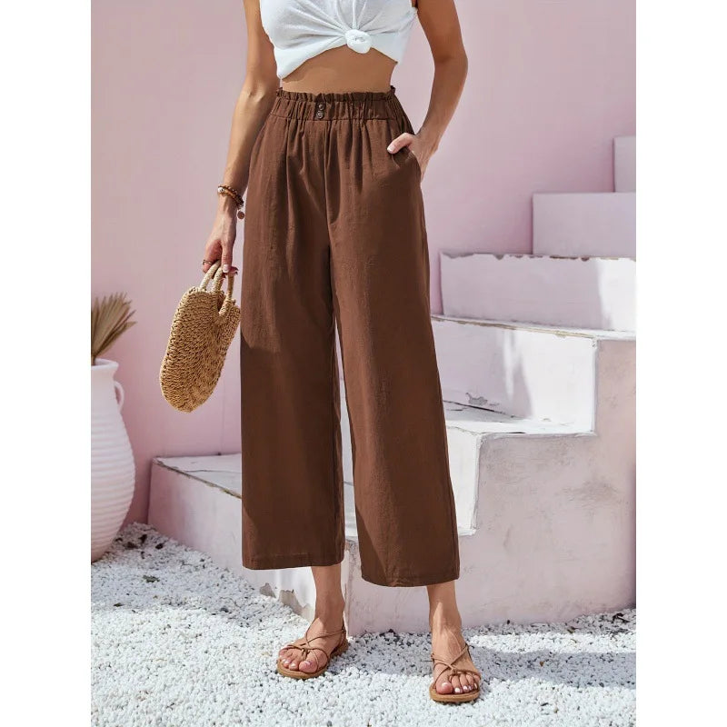 Summer Pants - Women's Casual Cotton Lounge Pants with Elastic Waistband