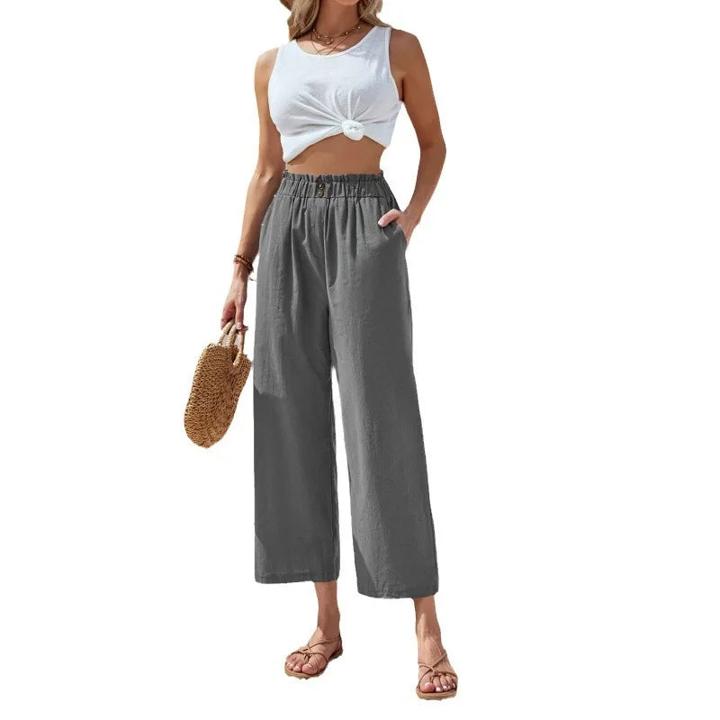 Summer Pants - Women's Casual Cotton Lounge Pants with Elastic Waistband