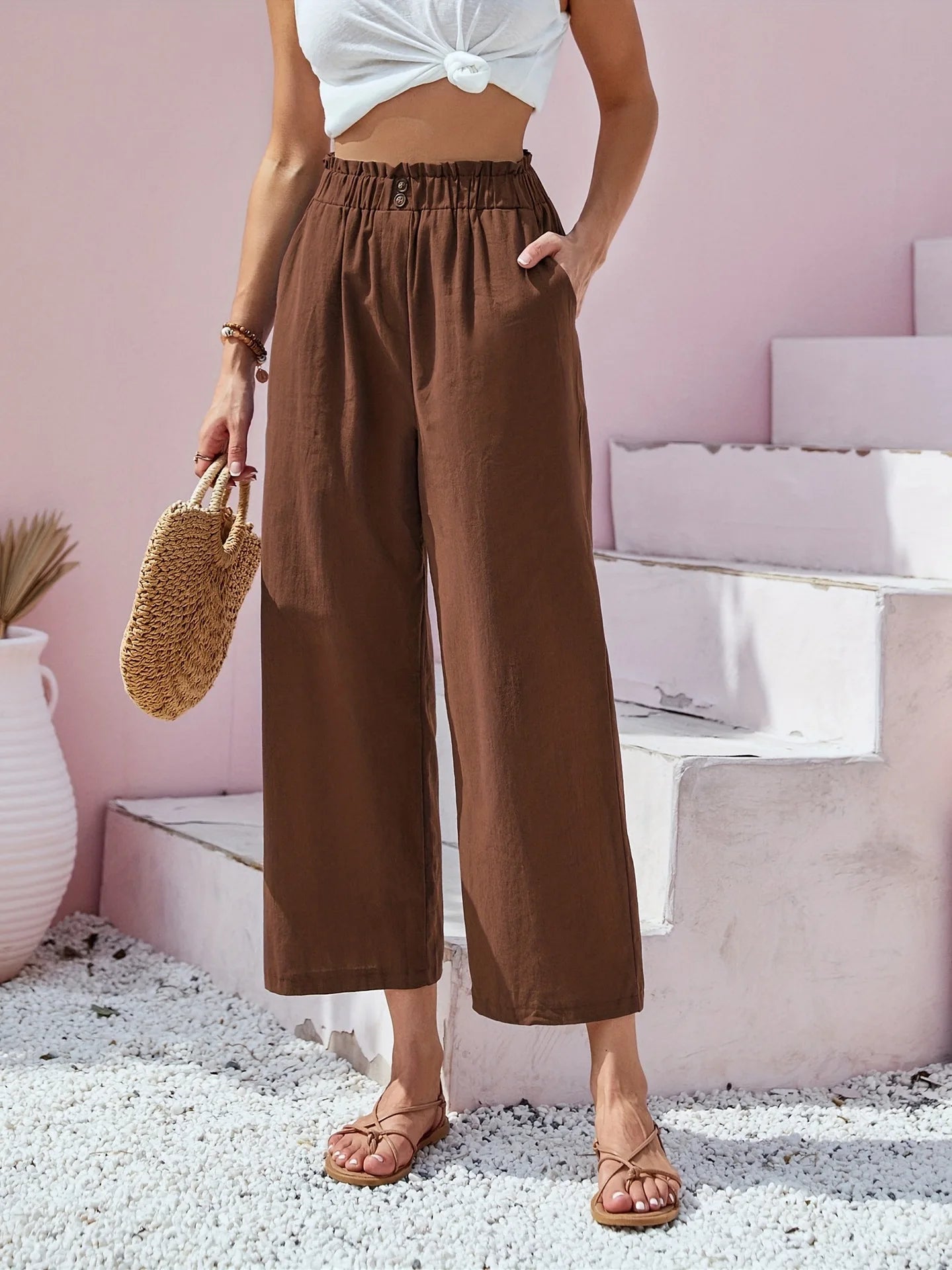 Summer Pants - Women's Casual Cotton Lounge Pants with Elastic Waistband