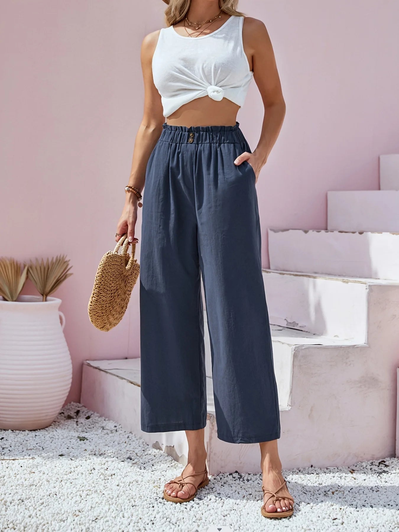Summer Pants - Women's Casual Cotton Lounge Pants with Elastic Waistband