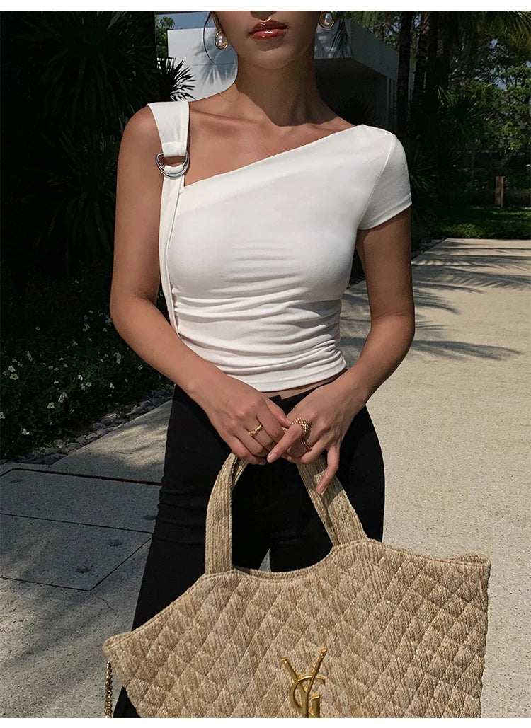 Einfarbiges One-Shoulder-Top für Damen im Sommer
