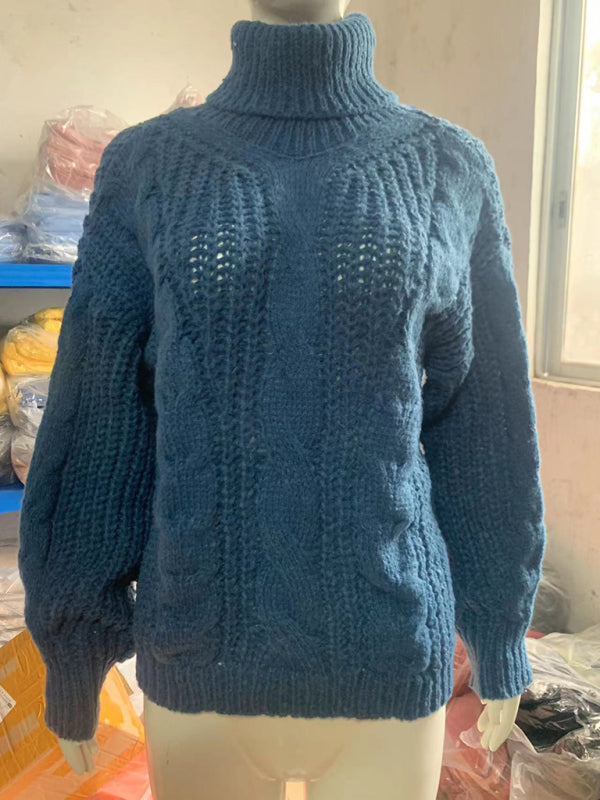 Sweaters - Casual Knitwear Mohair Turtleneck Sweater for Women