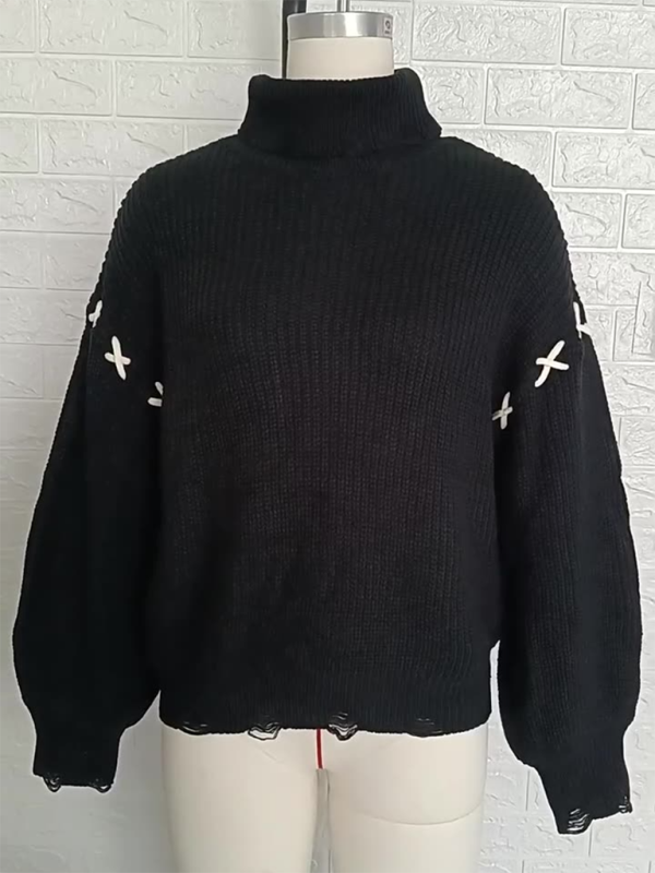 Sweaters - Edgy Black Turtleneck Sweater Halloween Jumper