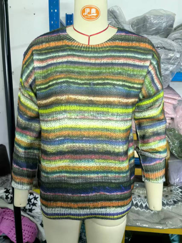 Sweaters - Multi-Color Knit Jumpers Artistic Print Sweaters for Everyday