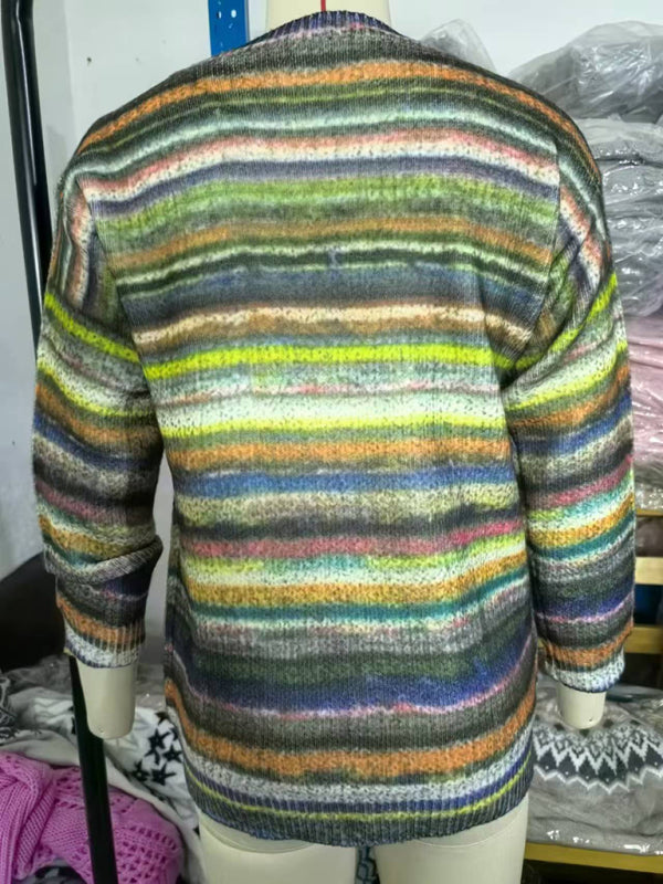 Sweaters - Multi-Color Knit Jumpers Artistic Print Sweaters for Everyday