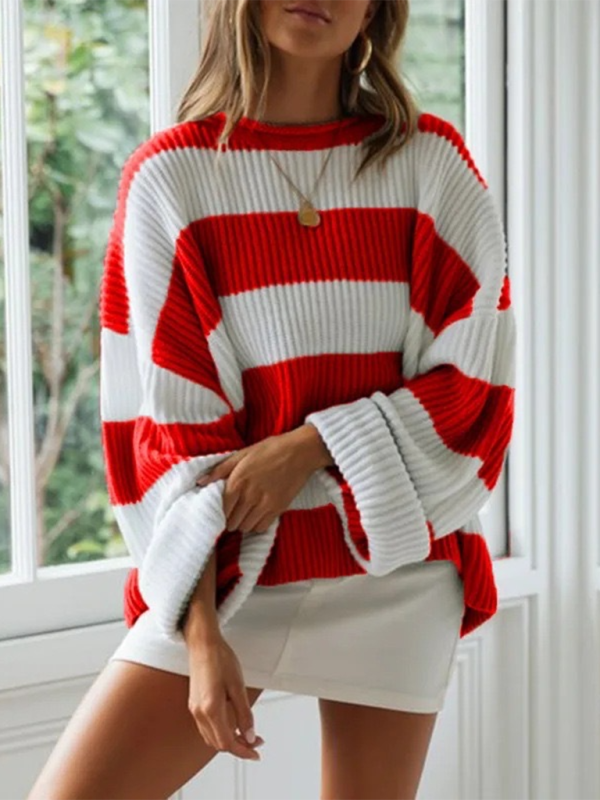 Sweaters - Red & White Striped Sweater Oversized Jumper