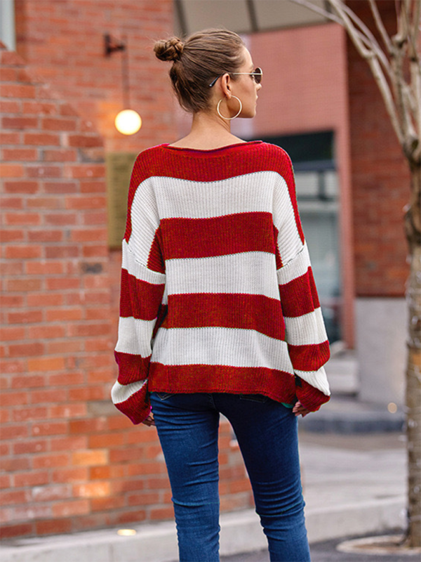 Sweaters - Red & White Striped Sweater Oversized Jumper