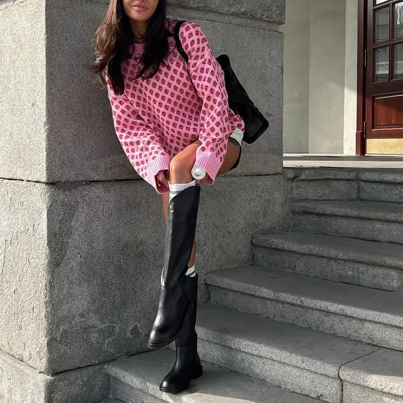 Sweaters - Strawberry Knit Oversized Sweater for Women