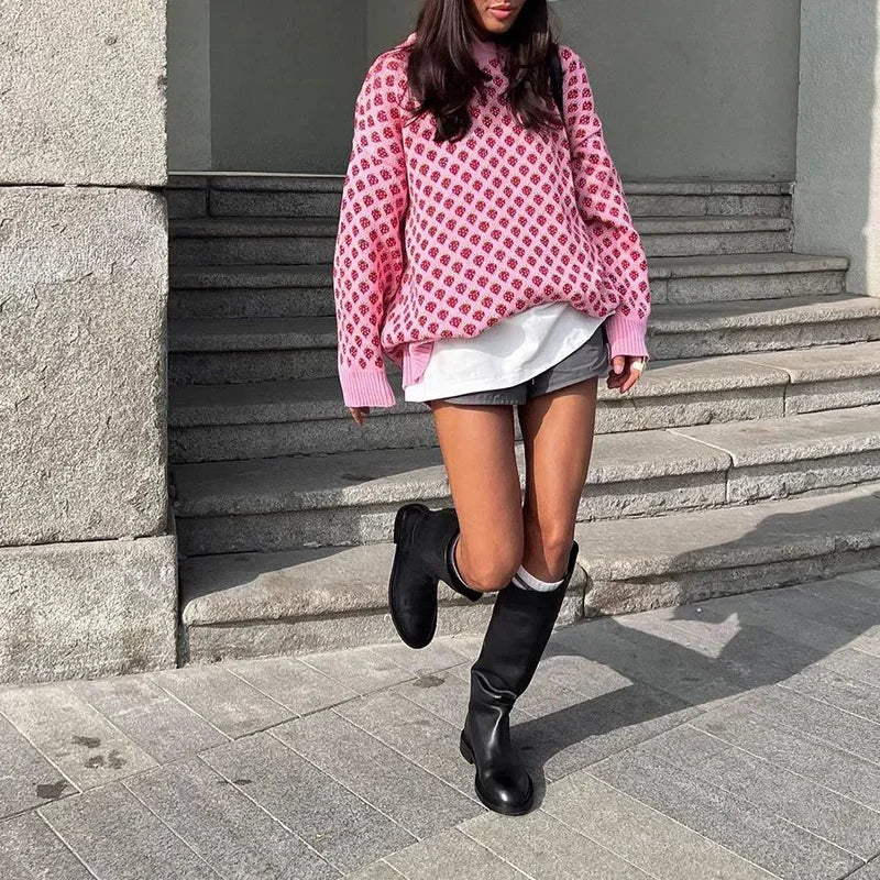 Sweaters - Strawberry Knit Oversized Sweater for Women