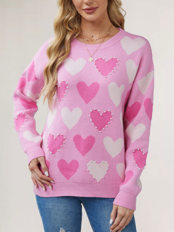 Sweaters - Valentine's Heart Sweater with Pearl Accents