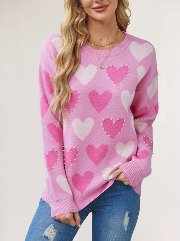 Sweaters - Valentine's Heart Sweater with Pearl Accents