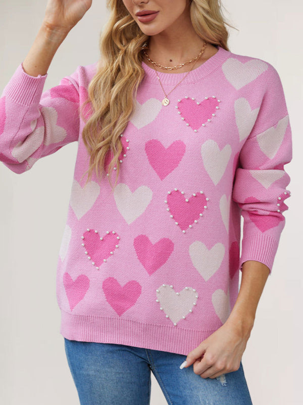 Sweaters - Valentine's Heart Sweater with Pearl Accents