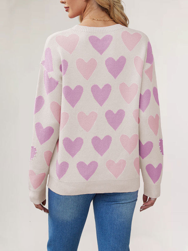 Sweaters - Valentine's Heart Sweater with Pearl Accents