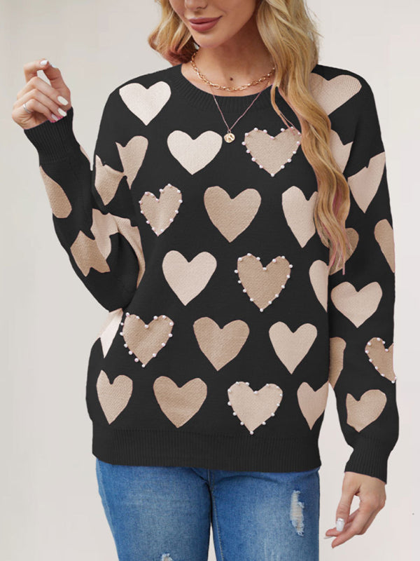 Sweaters - Valentine's Heart Sweater with Pearl Accents