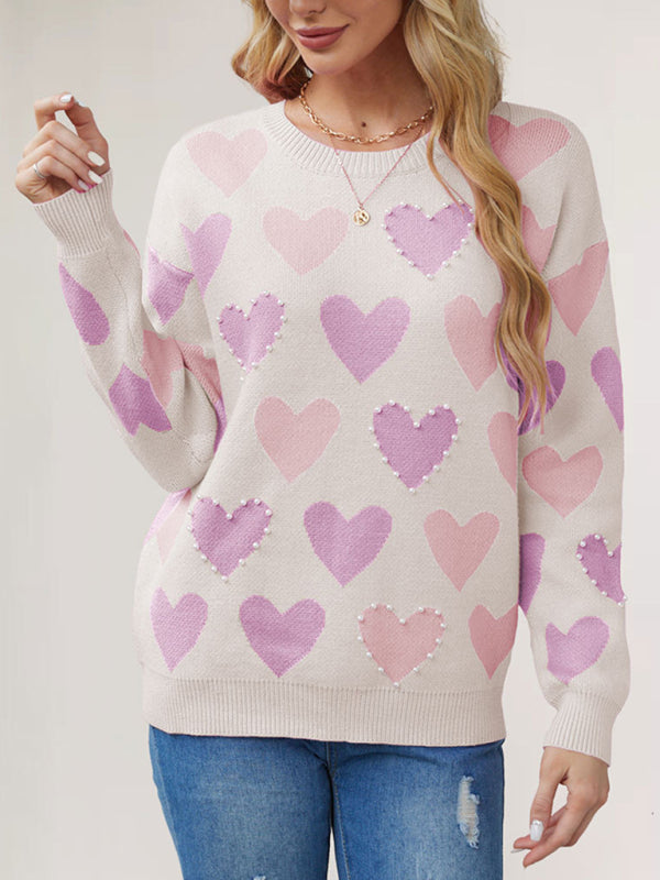 Sweaters - Valentine's Heart Sweater with Pearl Accents