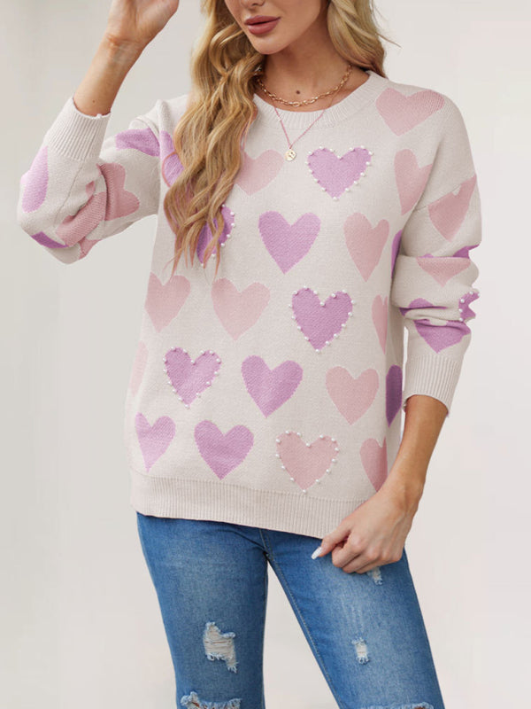 Sweaters - Valentine's Heart Sweater with Pearl Accents