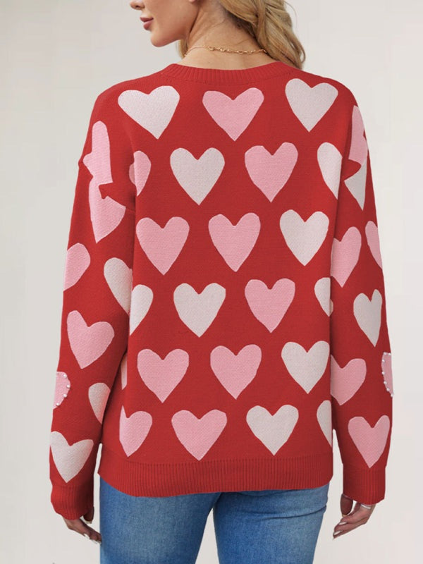 Sweaters - Valentine's Heart Sweater with Pearl Accents