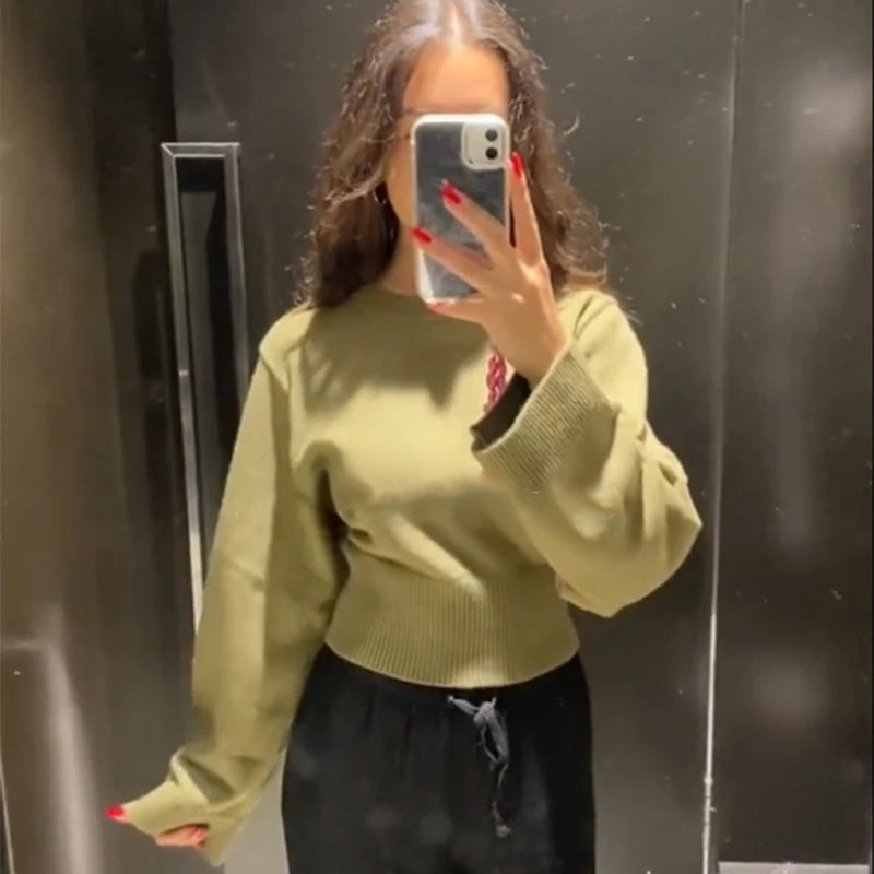 Sweaters - Casual Flared Sleeve Knit Sweater