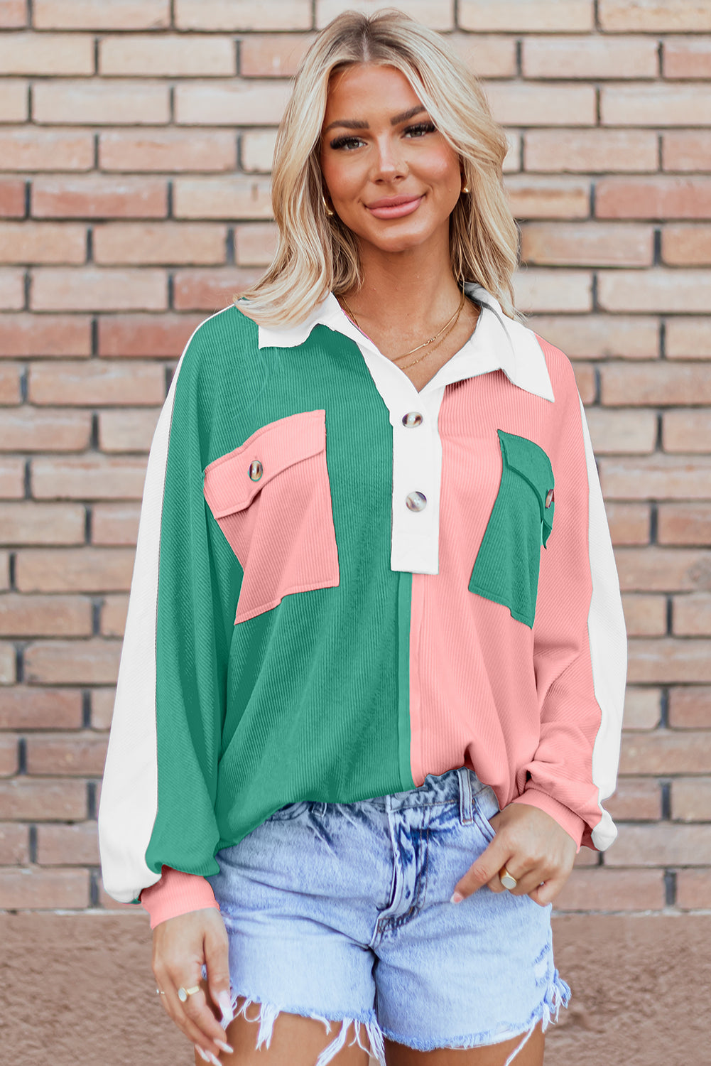 Sweatshirts & Hoodies - Colorblock Oversized Sweatshirt Ribbed Top