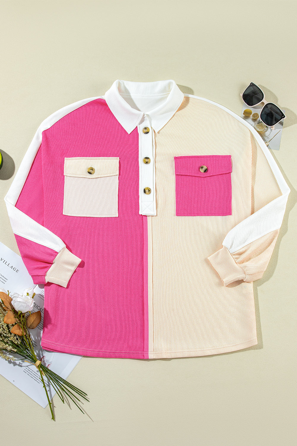 Sweatshirts & Hoodies - Colorblock Oversized Sweatshirt Ribbed Top