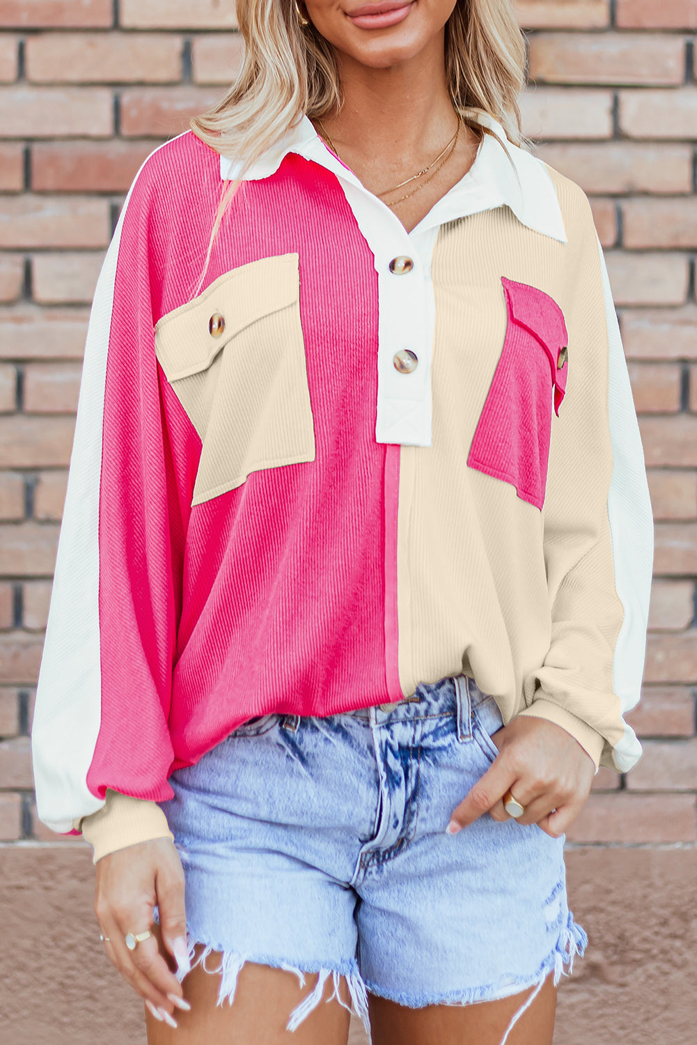 Sweatshirts & Hoodies - Colorblock Oversized Sweatshirt Ribbed Top