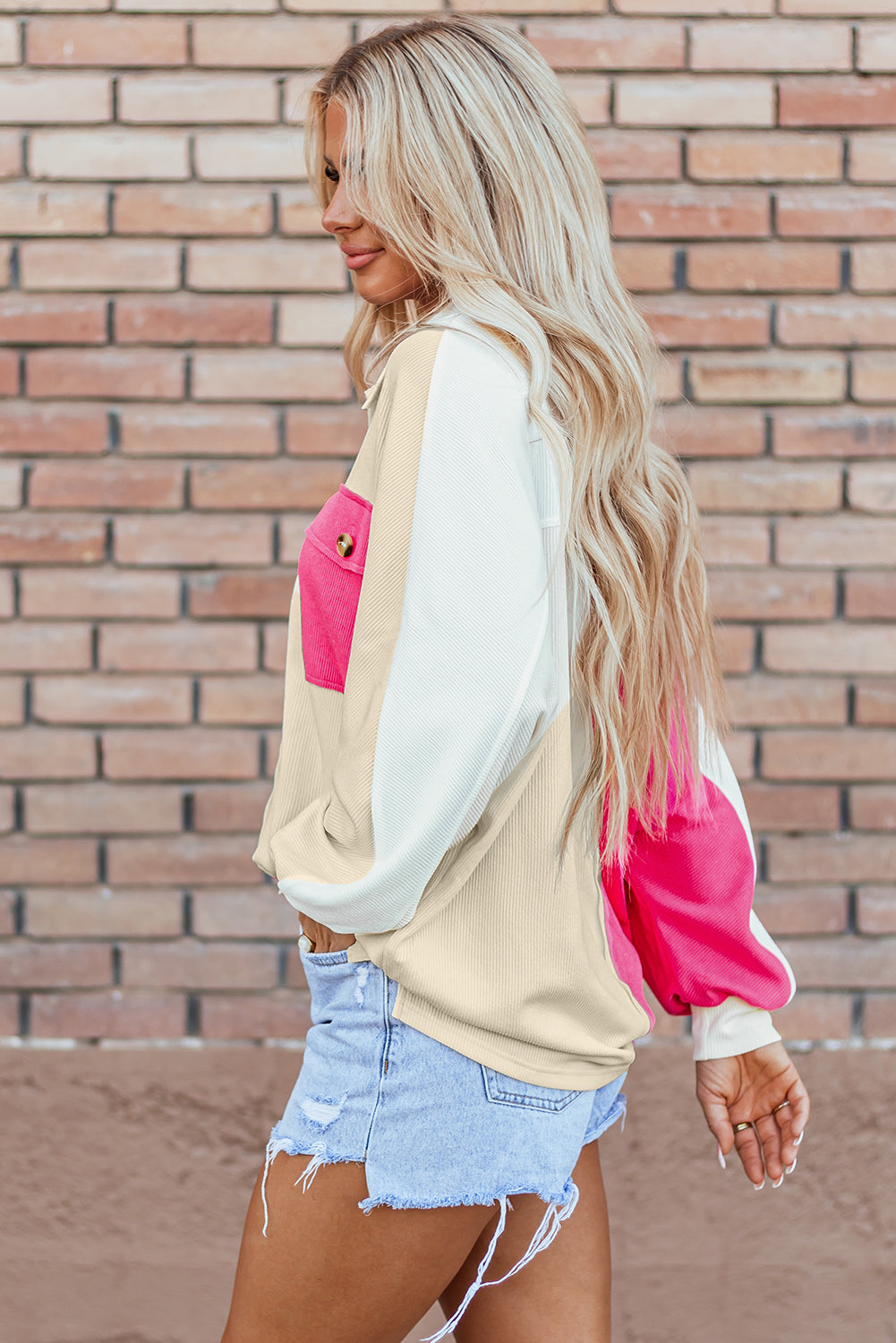 Sweatshirts & Hoodies - Colorblock Oversized Sweatshirt Ribbed Top