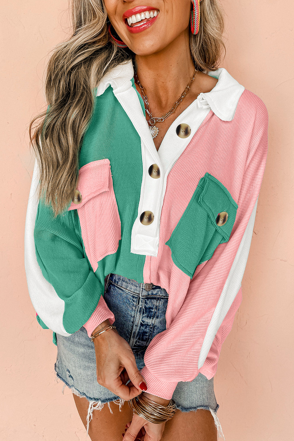 Sweatshirts & Hoodies - Colorblock Oversized Sweatshirt Ribbed Top