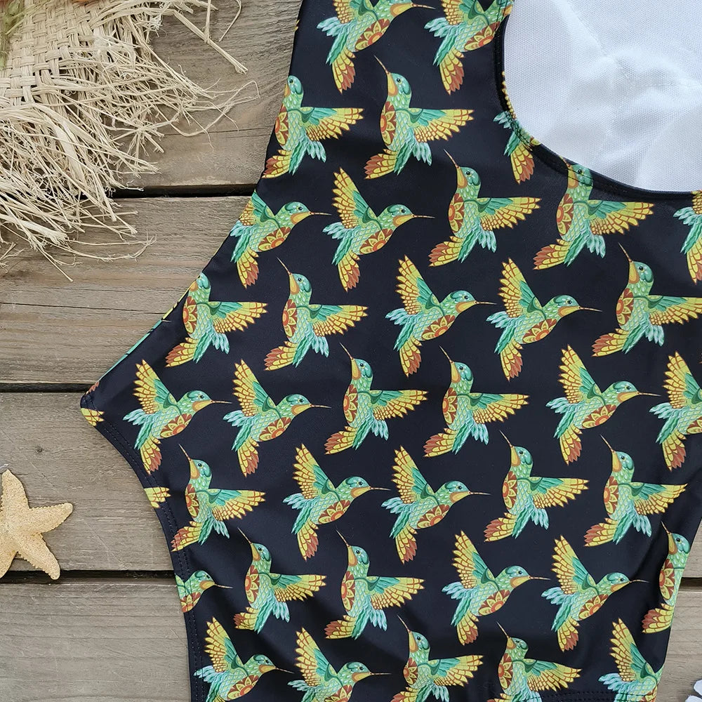 Swimsuits - Exotic Bird Pattern One Piece Swimsuit for Women