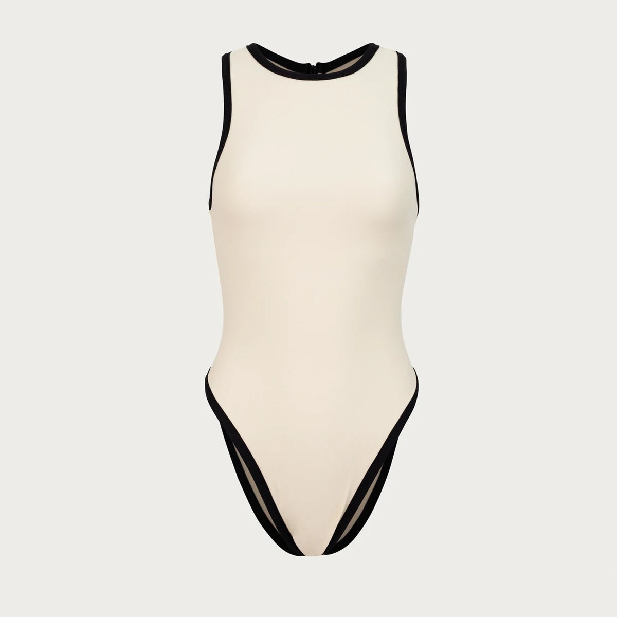 Swimsuits - Sporty Contrast Piping Monokini for Trendy Beach Outings
