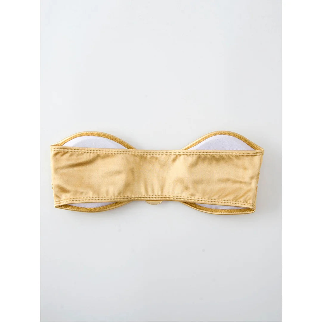 Swimwear - Bandeau 2 Piece Bikini with Satin Finish and Gold Highlights
