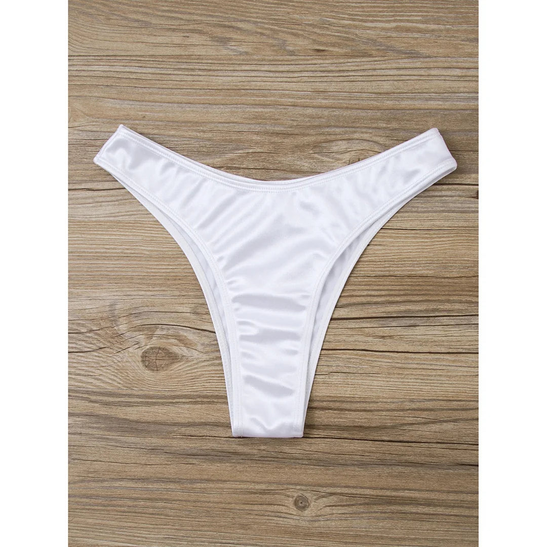 Swimwear - Bandeau 2 Piece Bikini with Satin Finish and Gold Highlights