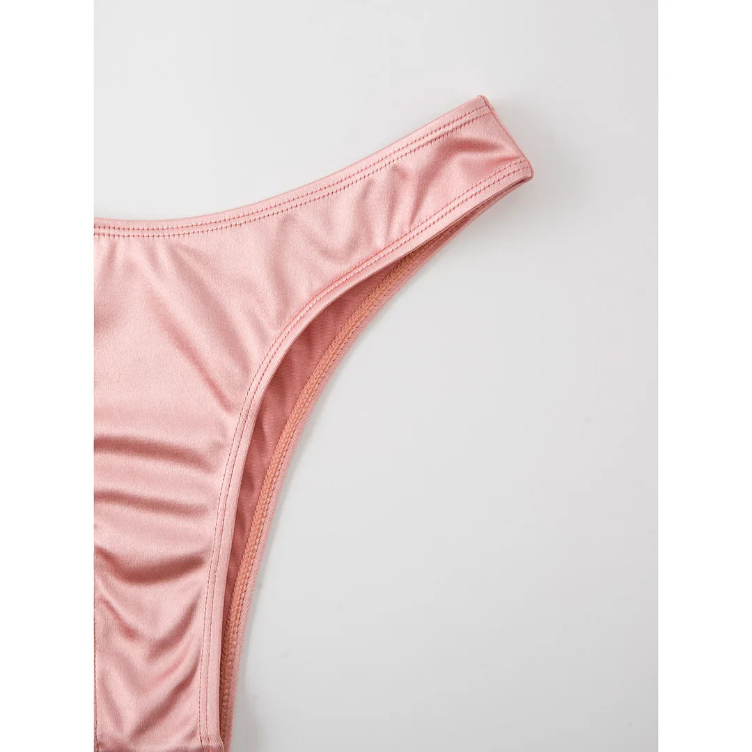 Swimwear - Bandeau 2 Piece Bikini with Satin Finish and Gold Highlights