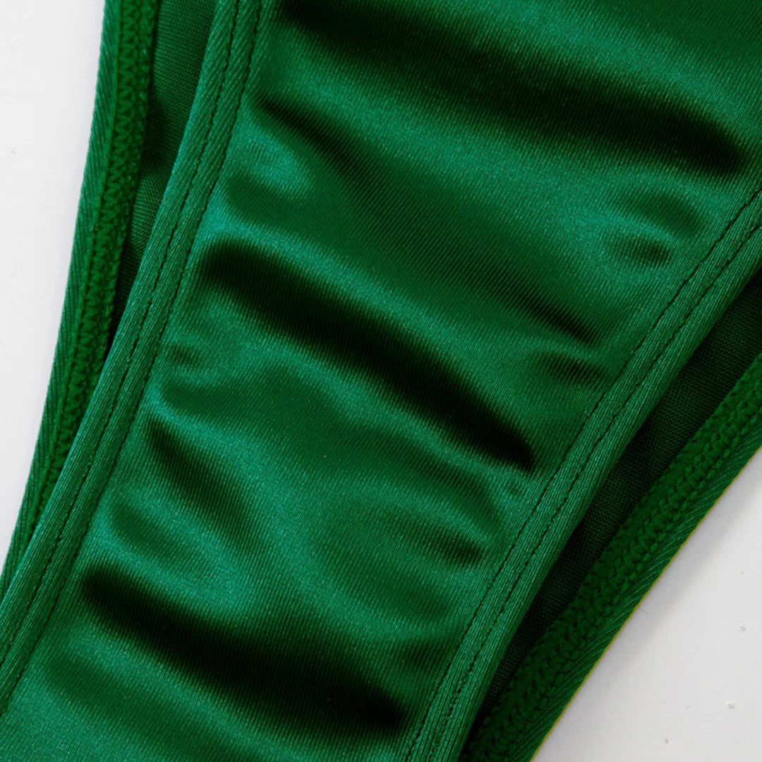 Swimwear - Bandeau 2 Piece Bikini with Satin Finish and Gold Highlights