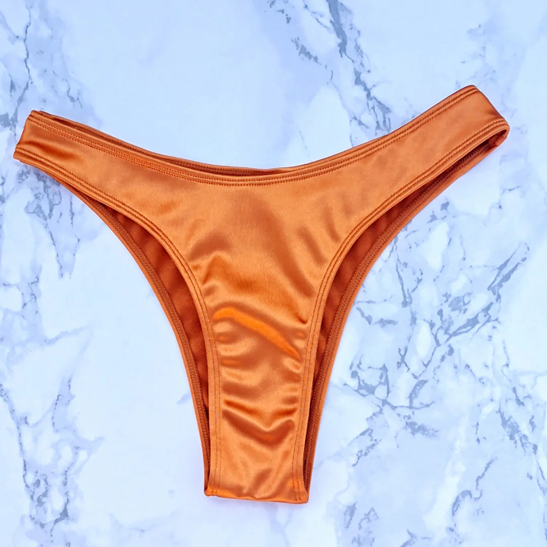 Swimwear - Bandeau 2 Piece Bikini with Satin Finish and Gold Highlights