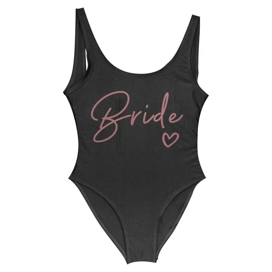 Swimwear- Bride Squad Women's Team Bride Print Swimwear- black bride1- Pekosa Women Fashion