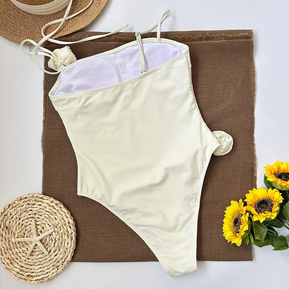 Swimwear - Elegant Beachwear One-Piece Swimsuit with Floral Accents