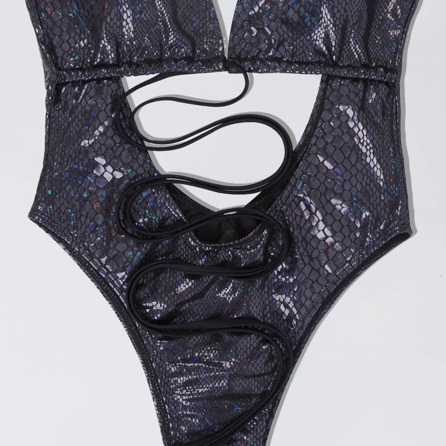 Swimwear - Glossy Snake Skin One Piece Swimwear for Poolside Glamour