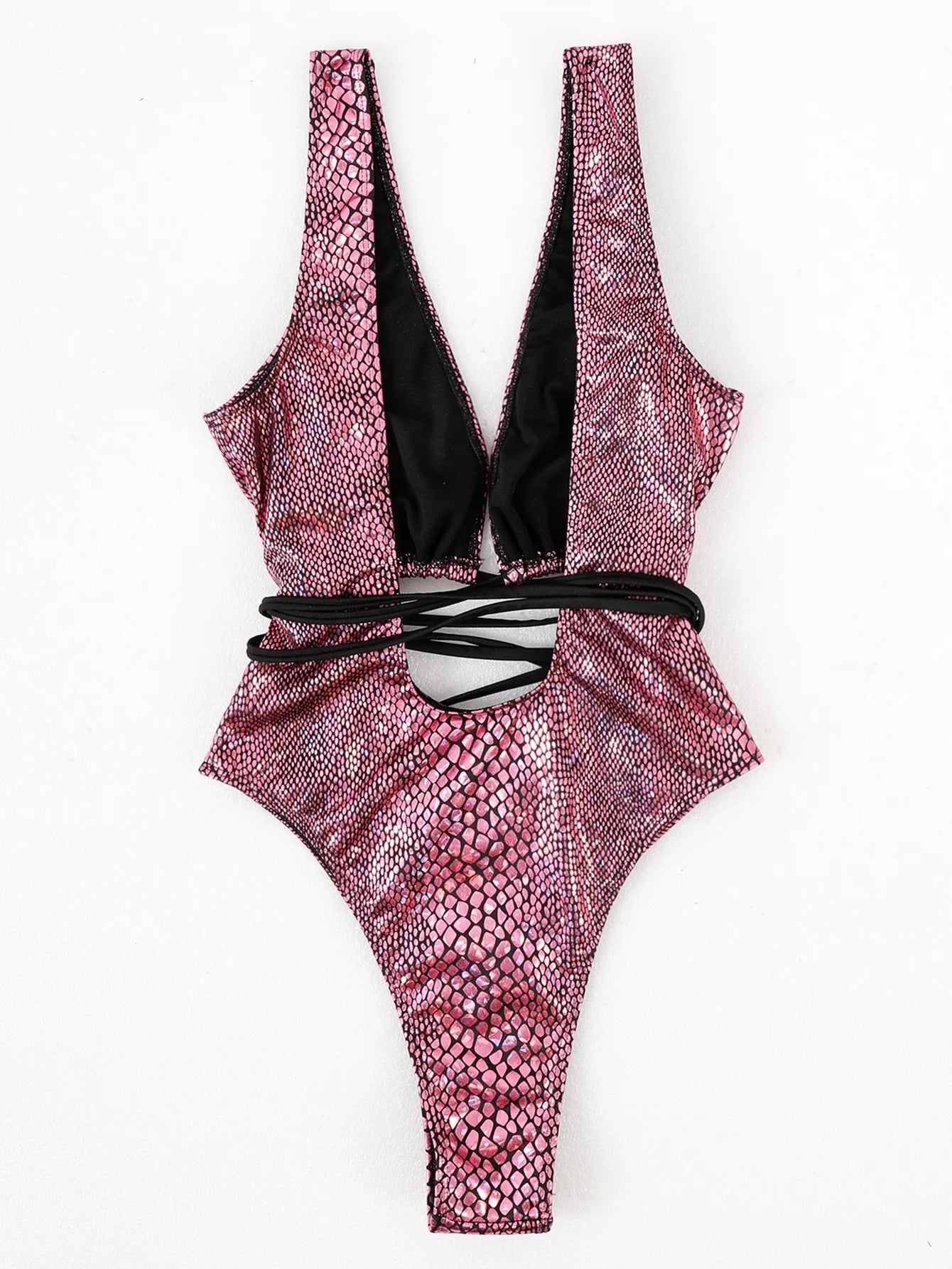 Swimwear - Glossy Snake Skin One Piece Swimwear for Poolside Glamour
