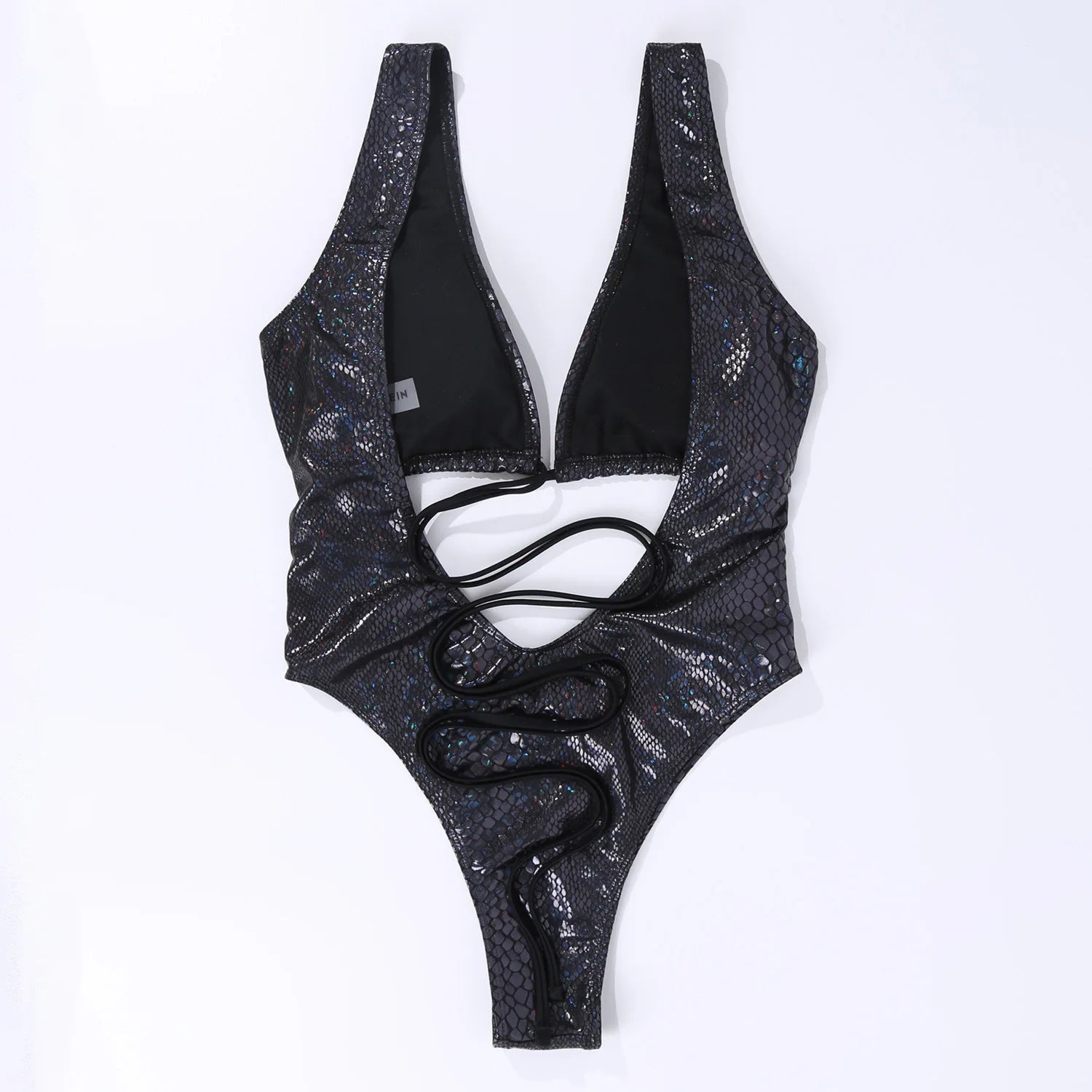 Swimwear - Glossy Snake Skin One Piece Swimwear for Poolside Glamour