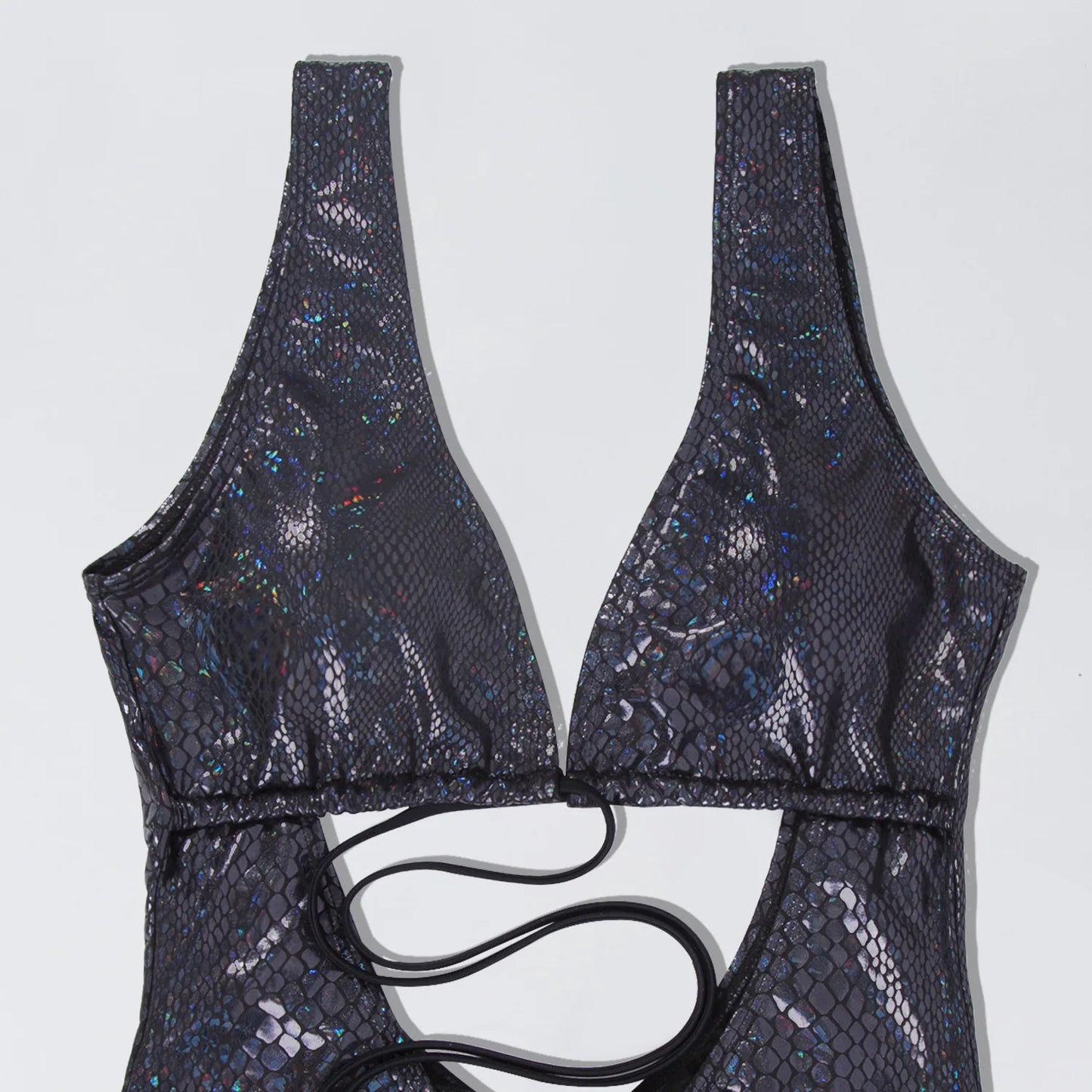 Swimwear - Glossy Snake Skin One Piece Swimwear for Poolside Glamour