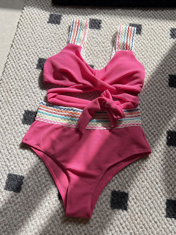 Tankini mit Patchwork-Tape und Hose mit hoher Taille – zweiteiliger Badeanzug