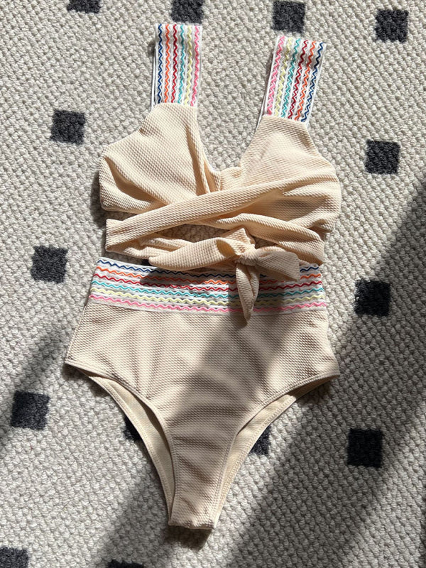 Tankini mit Patchwork-Tape und Hose mit hoher Taille – zweiteiliger Badeanzug