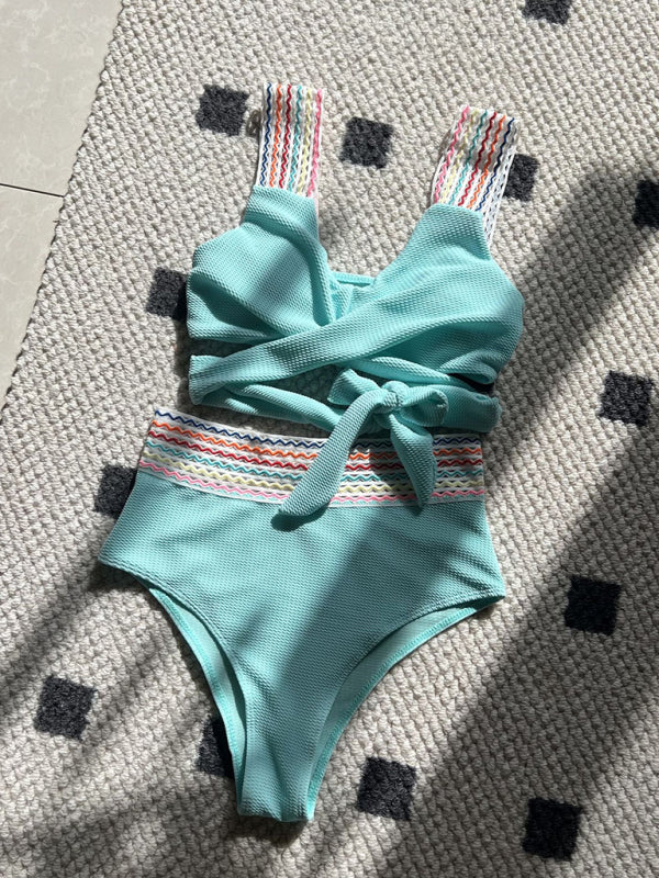 Tankini mit Patchwork-Tape und Hose mit hoher Taille – zweiteiliger Badeanzug