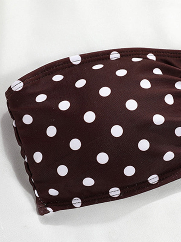 Polka Dot 2 Piece Swimwear - Bandeau Bra & Tie-Side Bikini in Peach