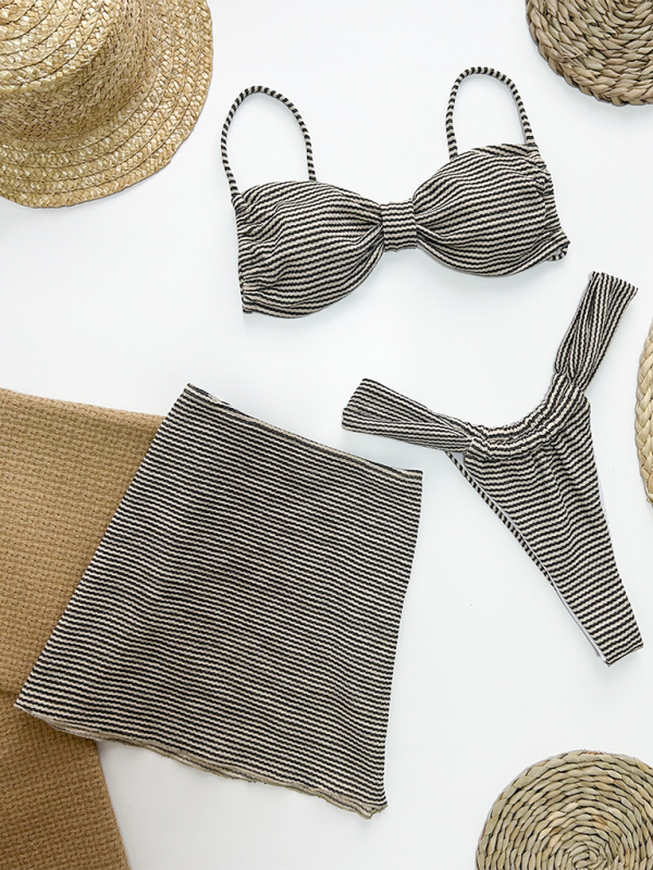 Ultra-Chic Striped Bikini Skirt Set