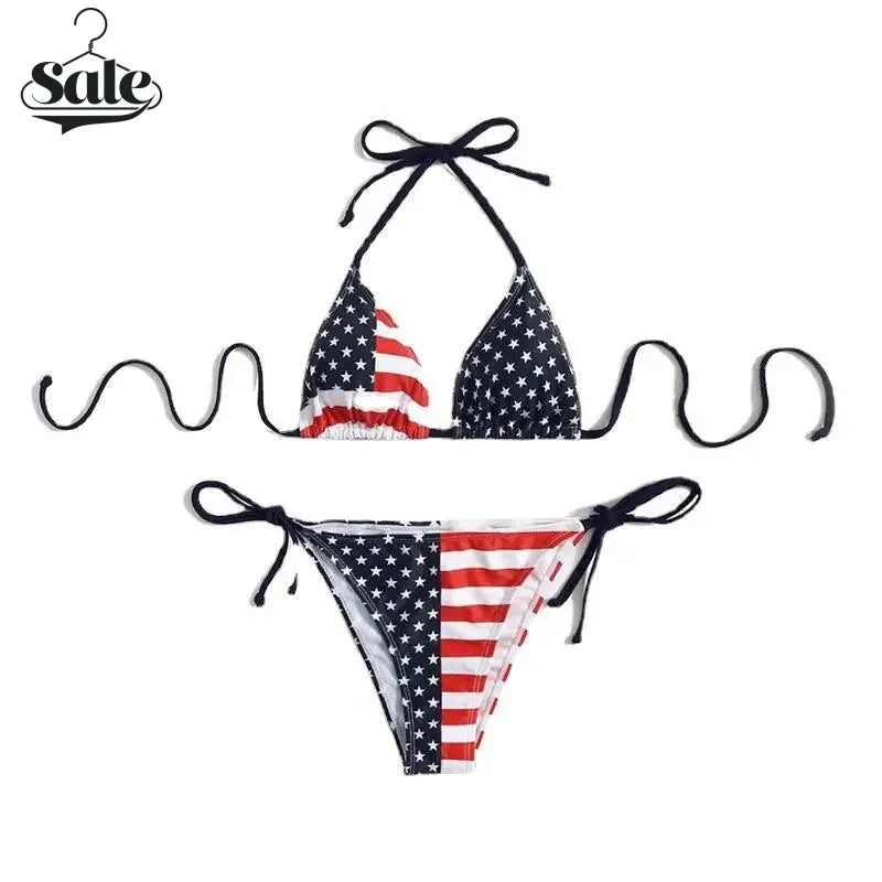 Swimwear- Women Patriotic 2 Piece String Swimwear for Every U.S. Holiday & July 4th- - Chuzko Women Clothing