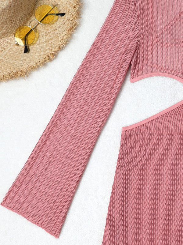 Swimwear- Women's 3-Piece String Swimsuit - Bikini & Triangle Bra & Beachy Mesh Cover-Up- - Pekosa Women Fashion